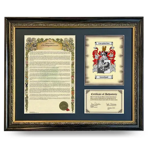 Levedynd Framed Surname History and Coat of Arms- Heirloom