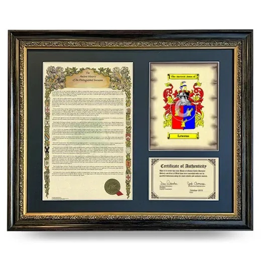Lewens Framed Surname History and Coat of Arms- Heirloom