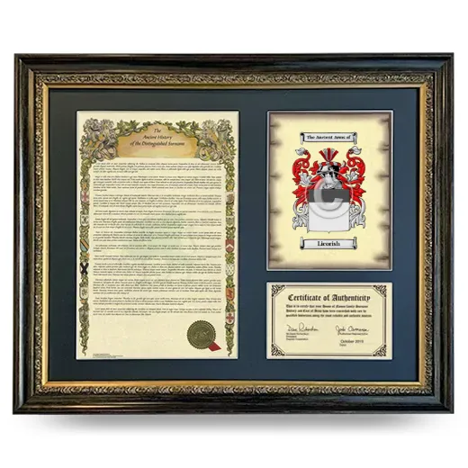 Licorish Framed Surname History and Coat of Arms- Heirloom