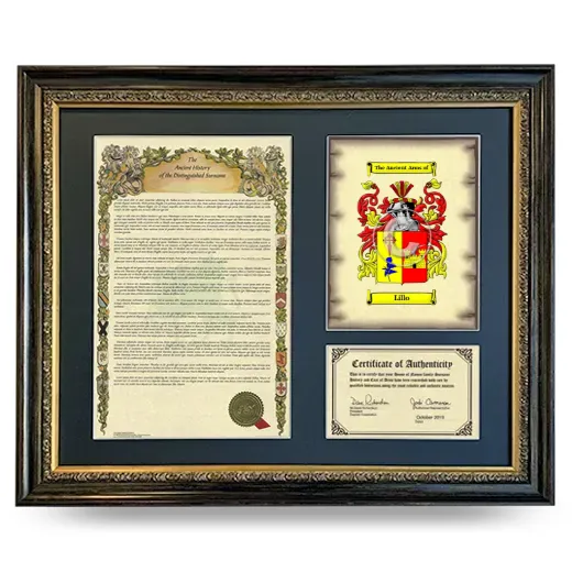 Lillo Framed Surname History and Coat of Arms- Heirloom
