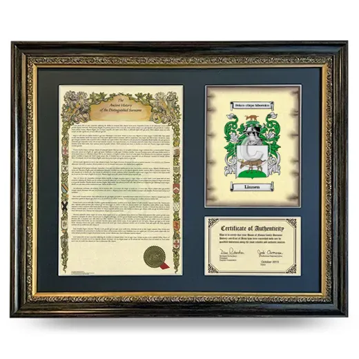 Linnen Framed Surname History and Coat of Arms- Heirloom