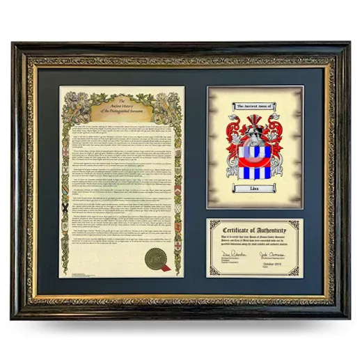 Liss Framed Surname History and Coat of Arms- Heirloom