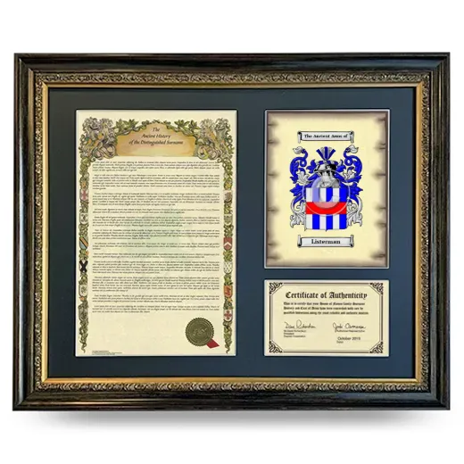 Listerman Framed Surname History and Coat of Arms- Heirloom