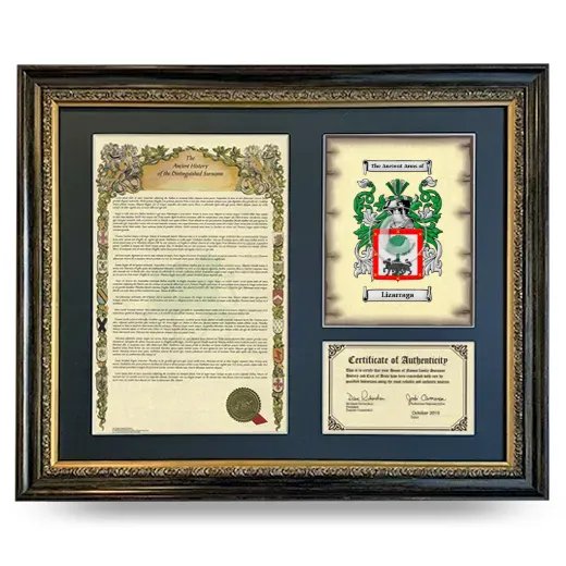 Lizarraga Framed Surname History and Coat of Arms- Heirloom