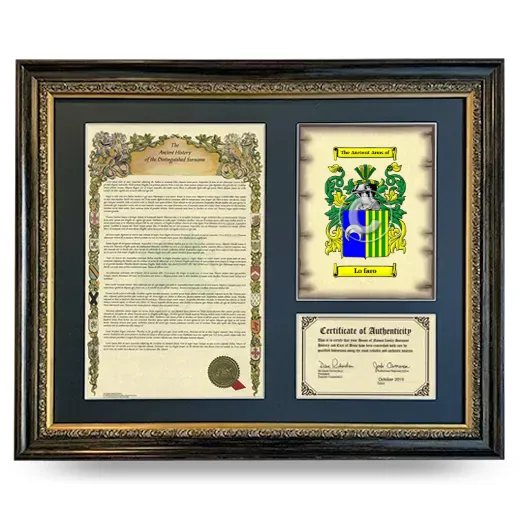 Lo faro Framed Surname History and Coat of Arms- Heirloom