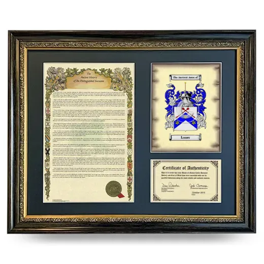 Loner Framed Surname History and Coat of Arms- Heirloom