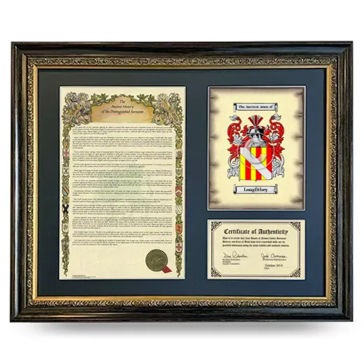 Longfithey Framed Surname History and Coat of Arms- Heirloom