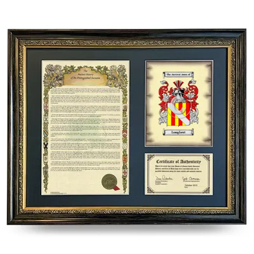 Longhert Framed Surname History and Coat of Arms- Heirloom