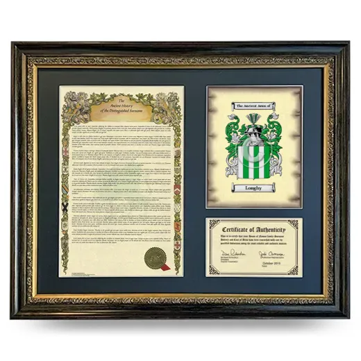 Longhy Framed Surname History and Coat of Arms- Heirloom