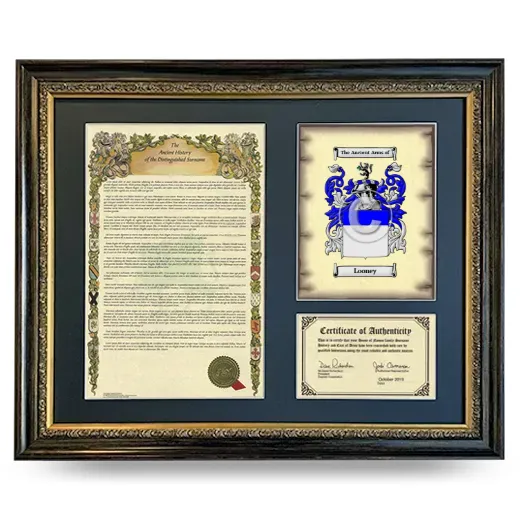 Looney Framed Surname History and Coat of Arms- Heirloom