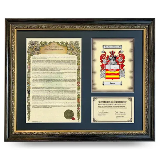Lovo Framed Surname History and Coat of Arms- Heirloom