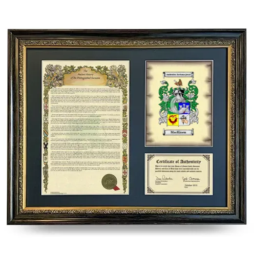 MacKinen Framed Surname History and Coat of Arms- Heirloom