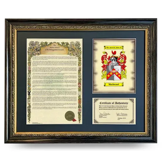 Mackwood Framed Surname History and Coat of Arms- Heirloom