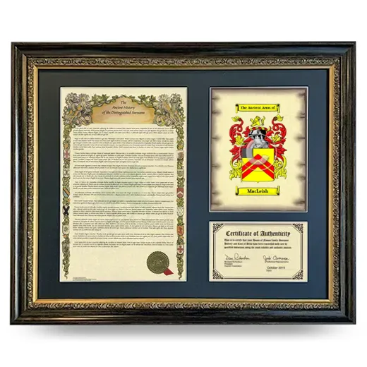 MacLeish Framed Surname History and Coat of Arms- Heirloom