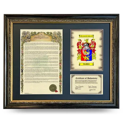 Maddick Framed Surname History and Coat of Arms- Heirloom