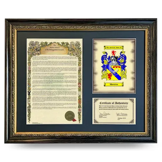 Maestro Framed Surname History and Coat of Arms- Heirloom