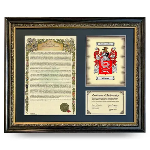 Malever Framed Surname History and Coat of Arms- Heirloom