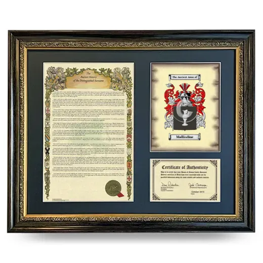 Mallindine Framed Surname History and Coat of Arms- Heirloom
