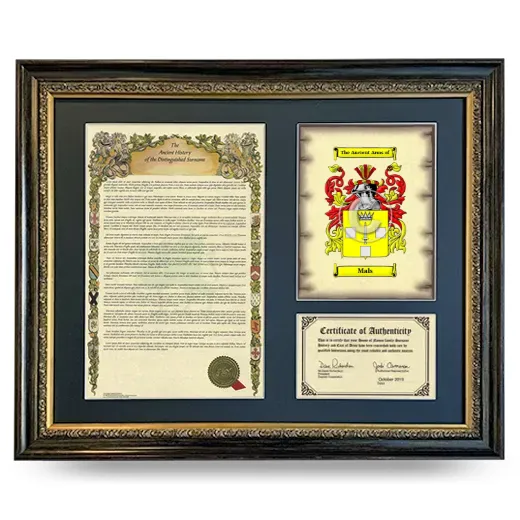 Mals Framed Surname History and Coat of Arms- Heirloom