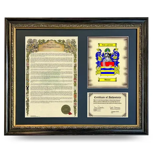 Manar Framed Surname History and Coat of Arms- Heirloom