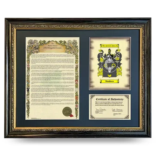 Manham Framed Surname History and Coat of Arms- Heirloom