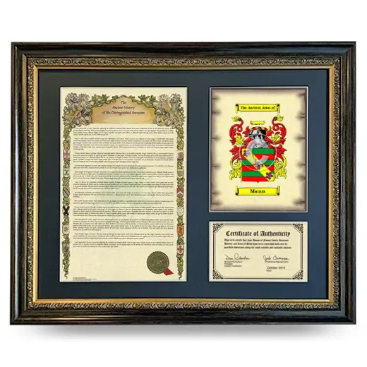 Manus Framed Surname History and Coat of Arms- Heirloom