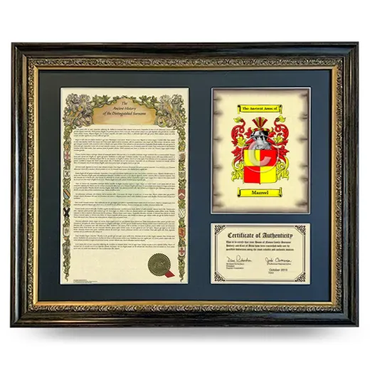 Manvel Framed Surname History and Coat of Arms- Heirloom