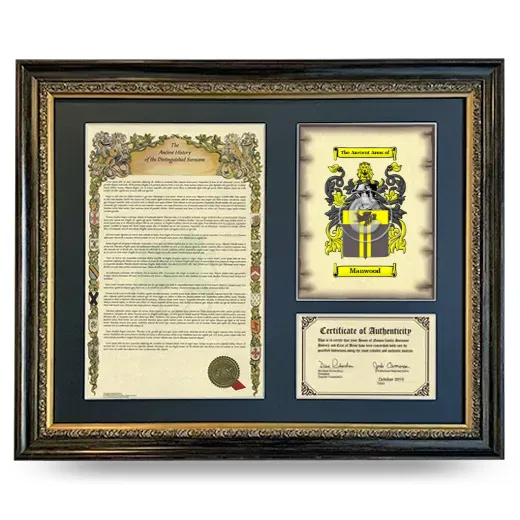 Manwood Framed Surname History and Coat of Arms- Heirloom