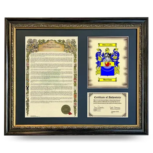 Marcham Framed Surname History and Coat of Arms- Heirloom