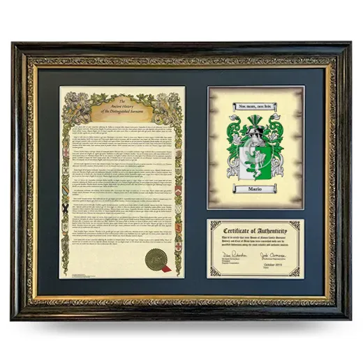 Mario Framed Surname History and Coat of Arms- Heirloom