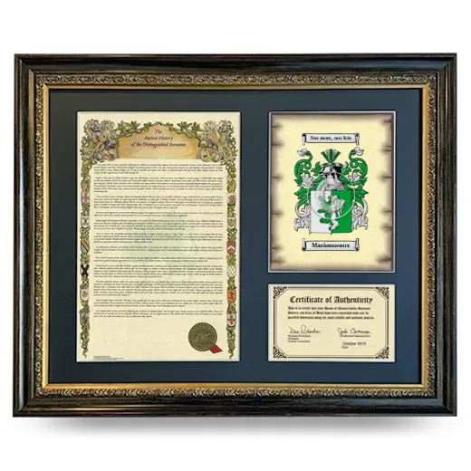 Marionneaux Framed Surname History and Coat of Arms- Heirloom
