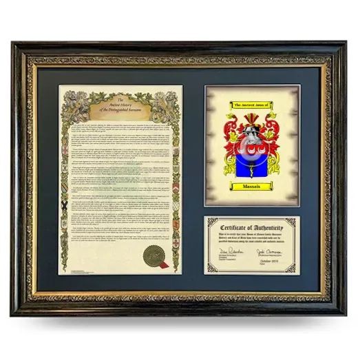 Massais Framed Surname History and Coat of Arms- Heirloom