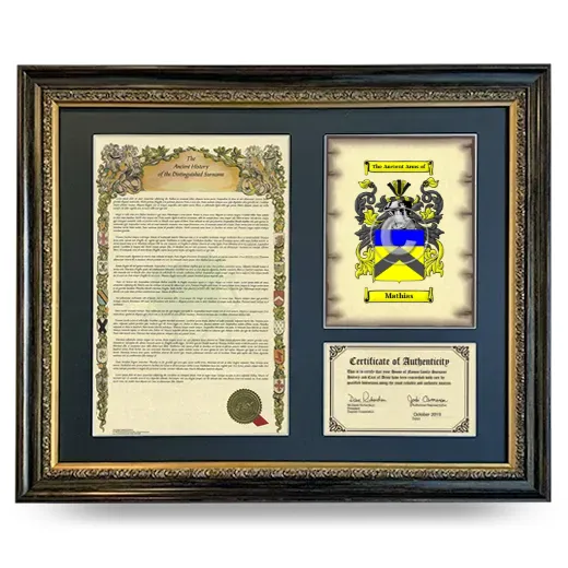 Mathias Framed Surname History and Coat of Arms- Heirloom