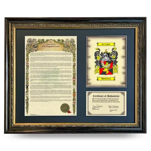 Matterson Framed Surname History and Coat of Arms- Heirloom