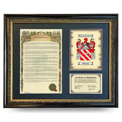 Mavesyn Framed Surname History and Coat of Arms- Heirloom