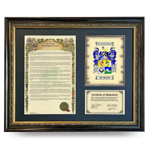 Mc-donnell Framed Surname History and Coat of Arms- Heirloom