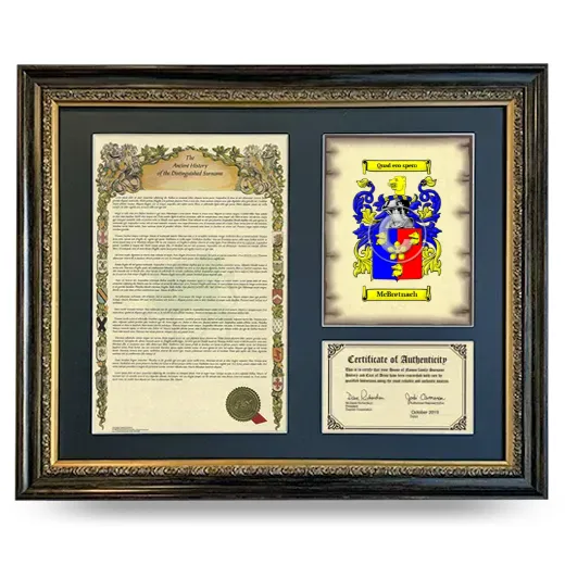 McBretnach Framed Surname History and Coat of Arms- Heirloom