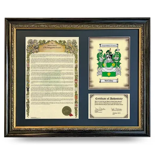 McCahey Framed Surname History and Coat of Arms- Heirloom
