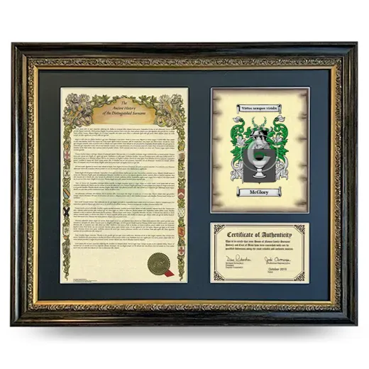 McGlory Framed Surname History and Coat of Arms- Heirloom