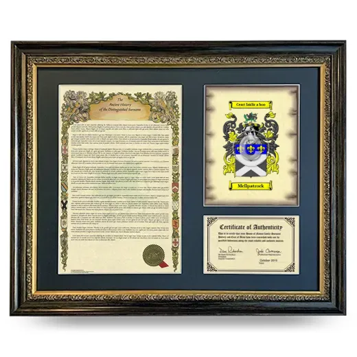 McIlpatrock Framed Surname History and Coat of Arms- Heirloom