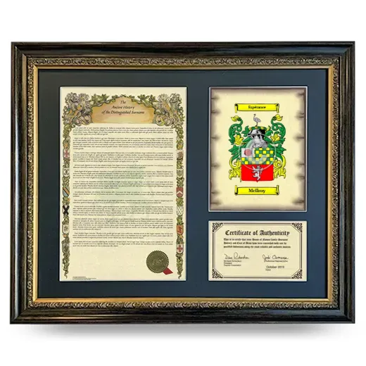 McIlroy Framed Surname History and Coat of Arms- Heirloom
