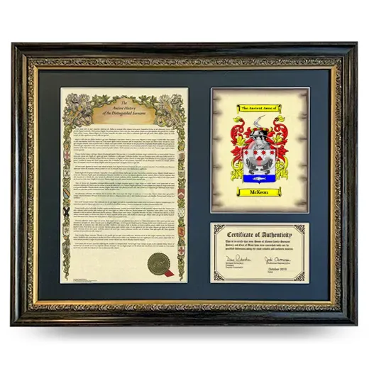 McKeon Framed Surname History and Coat of Arms- Heirloom