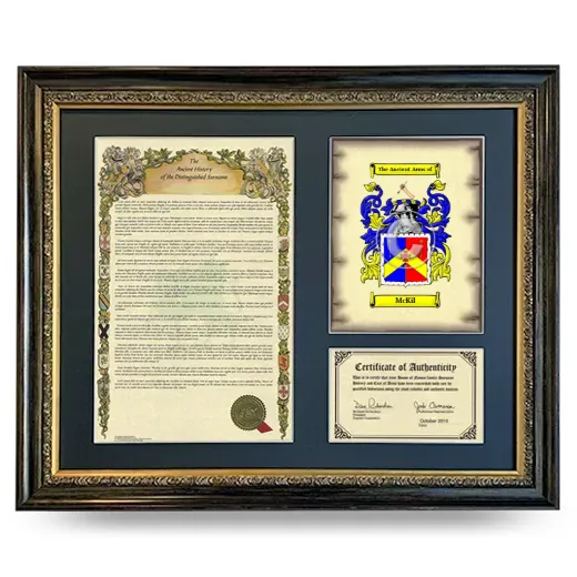 McKil Framed Surname History and Coat of Arms- Heirloom