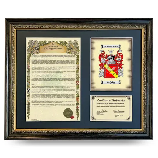 McQuigg Framed Surname History and Coat of Arms- Heirloom