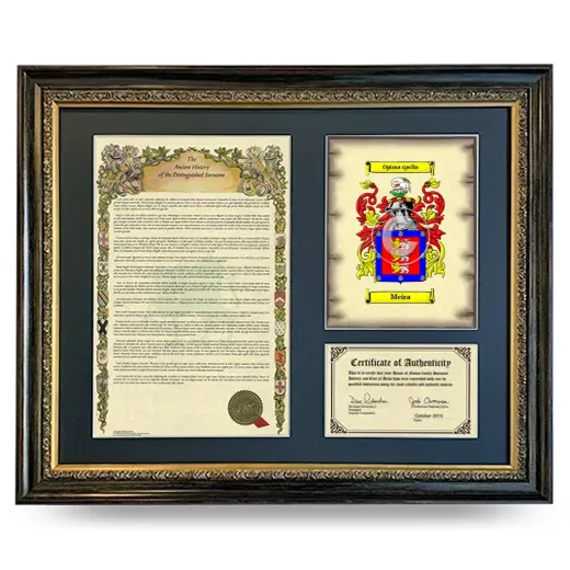 Meira Framed Surname History and Coat of Arms- Heirloom