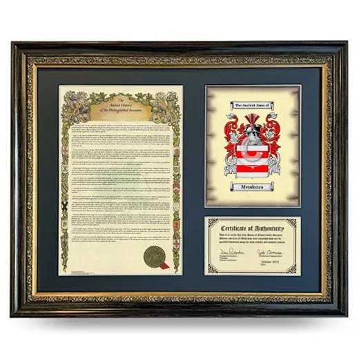 Mendozza Framed Surname History and Coat of Arms- Heirloom
