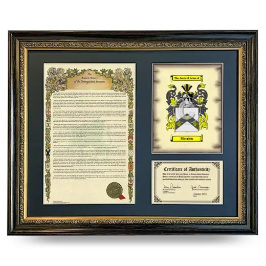 Merrien Framed Surname History and Coat of Arms- Heirloom