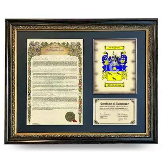 Merriworthay Framed Surname History and Coat of Arms- Heirloom