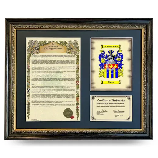 Mews Framed Surname History and Coat of Arms- Heirloom