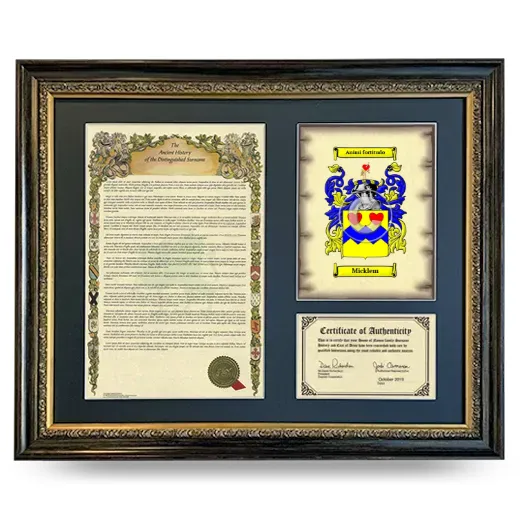 Micklem Framed Surname History and Coat of Arms- Heirloom